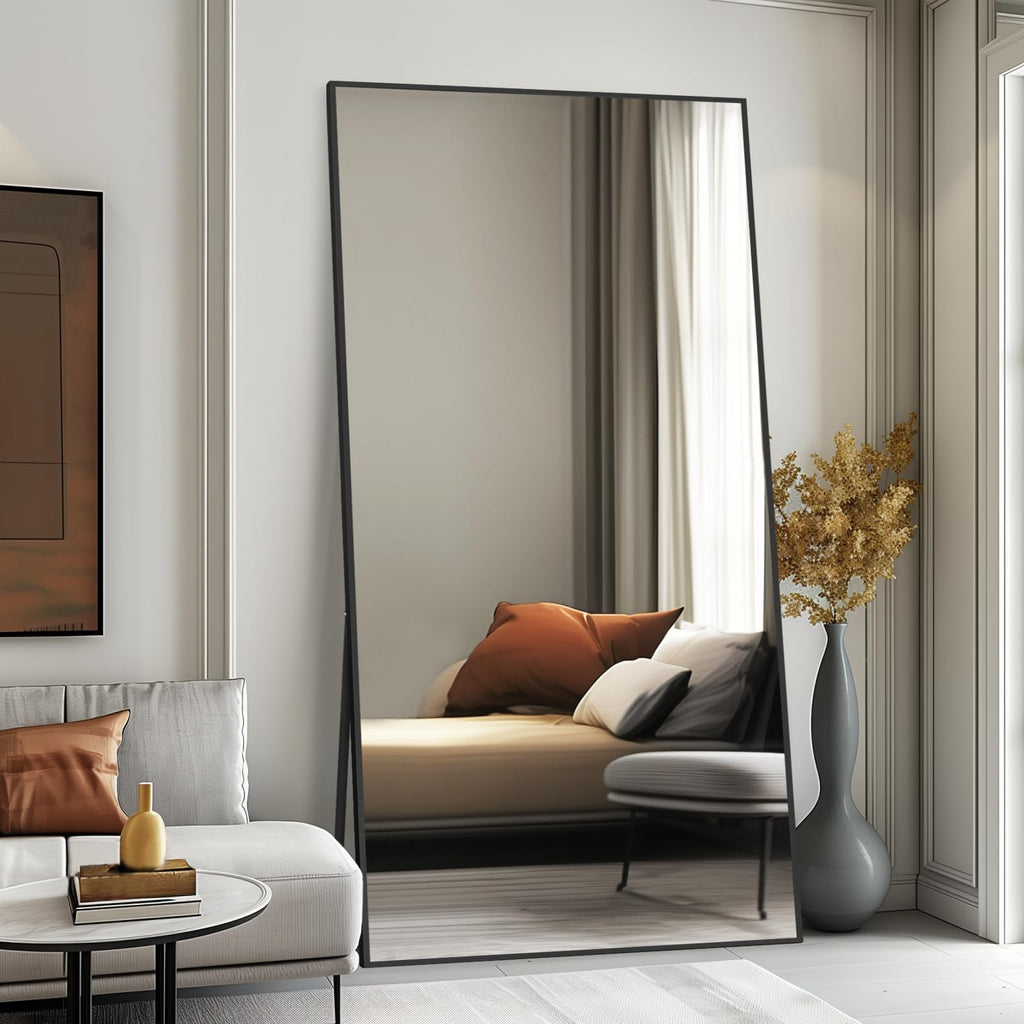 76" x 34" Full Length Mirror with Stand, Black Large Floor Mirror