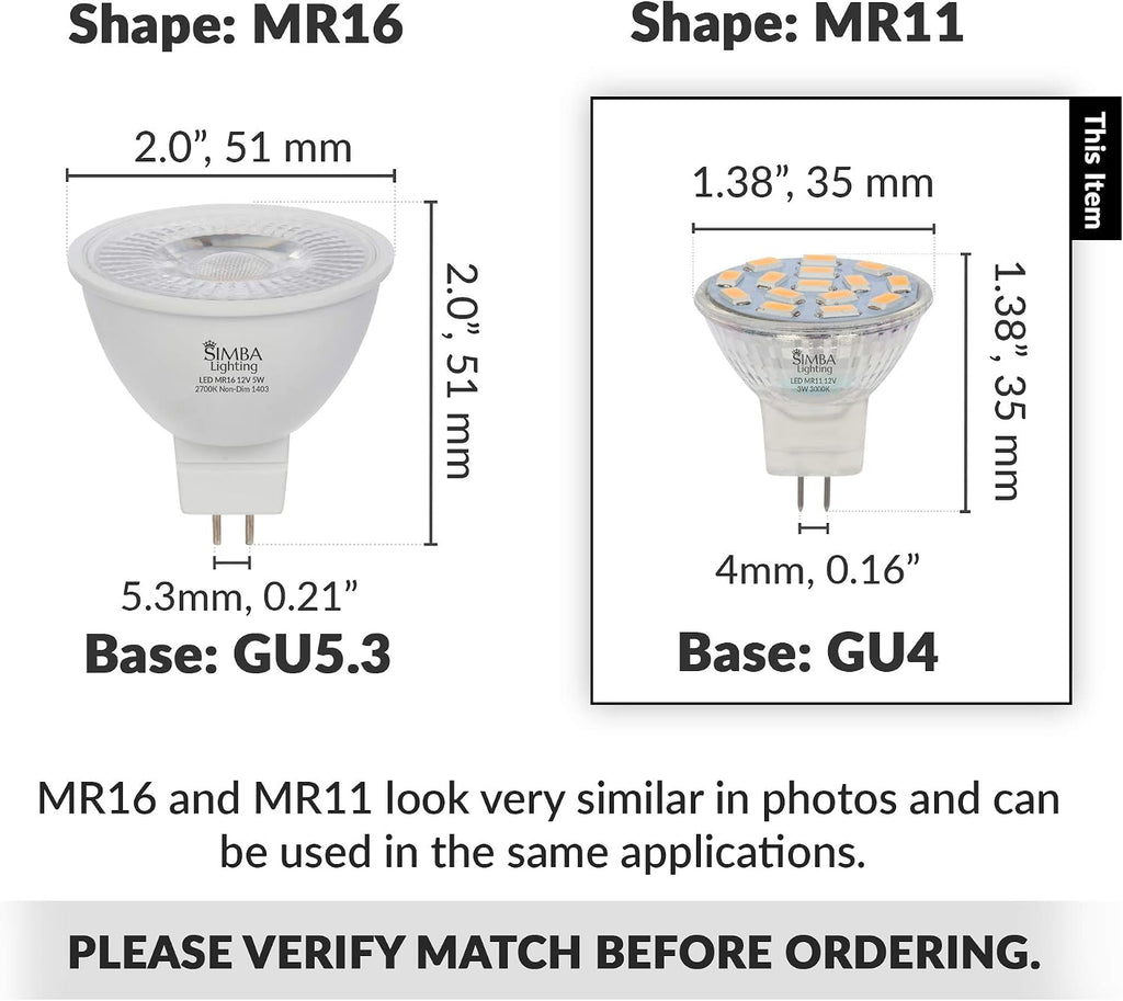 LED MR11 3W Flood Light Bulb GU4 Bi-Pin Base, 3000K, 10 Pack