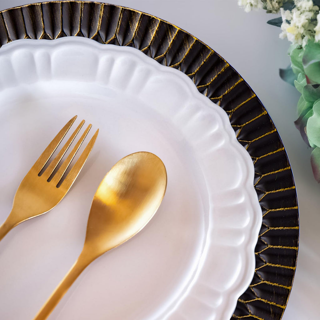13" Black Chargers for Dinner Plates, Decorative Charger Plates, Plastic Charger & Service Plate 6 Pack Table Setting