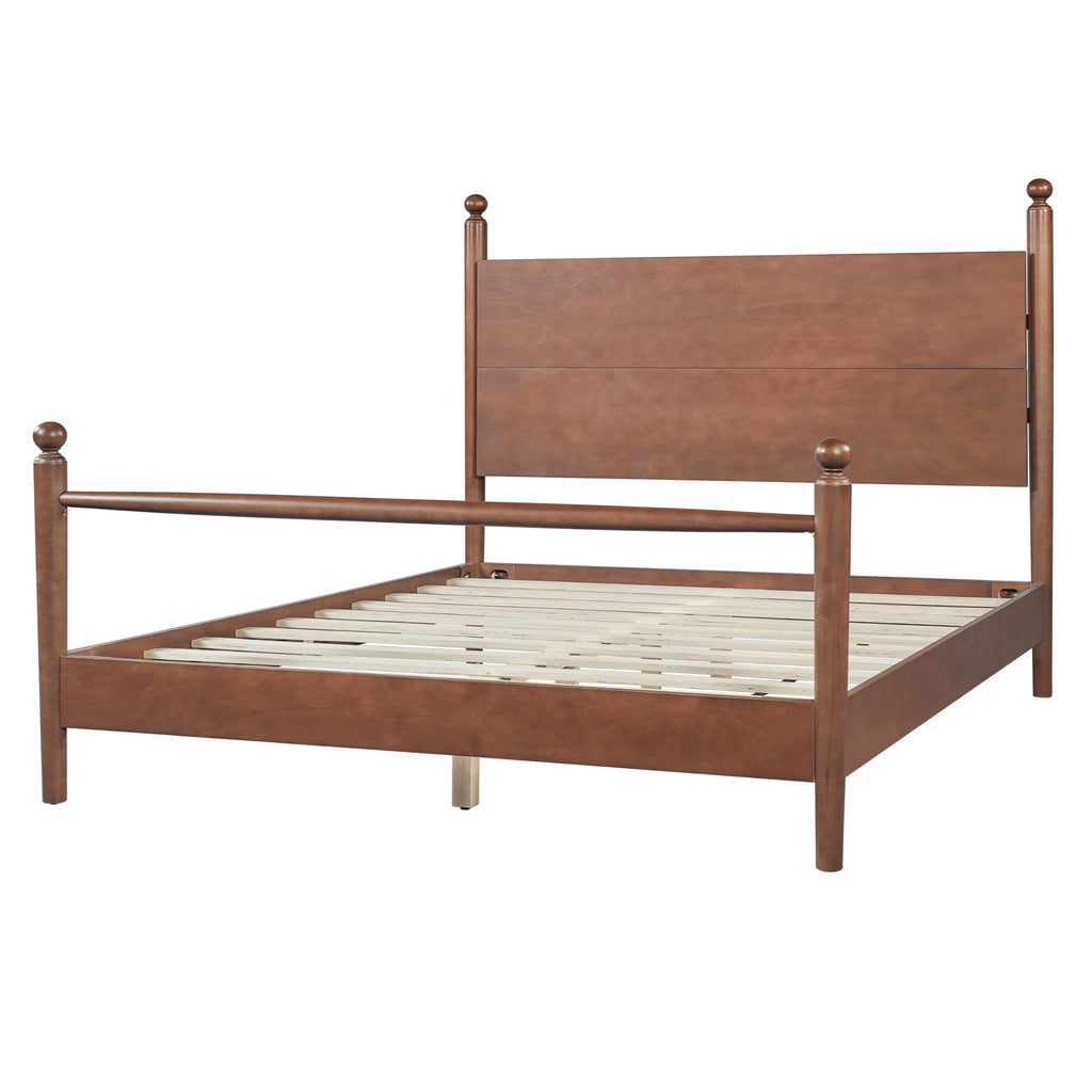 Solid Wood Platform Bed Frame with Spindle Headboard, Walnut