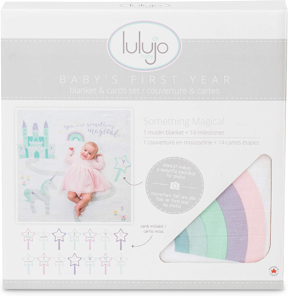 Baby's First Year Milestone Blanket and Card Set | 40in x 40in (Something Magical)