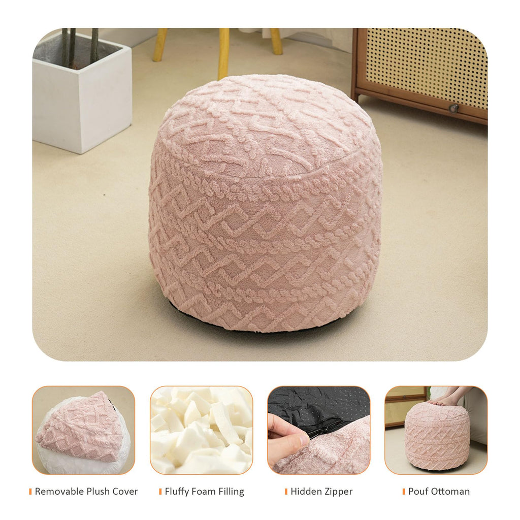 Round Stuffed Pouf Ottoman, Corduroy Poufs with Foam Chunk Filling, Furry and Fluffy Pouf Foot Stool Storage Pink 26"