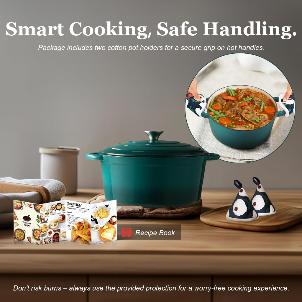 Enameled Cast Iron Dutch Oven - 7QT Pot with Lid Cookbook