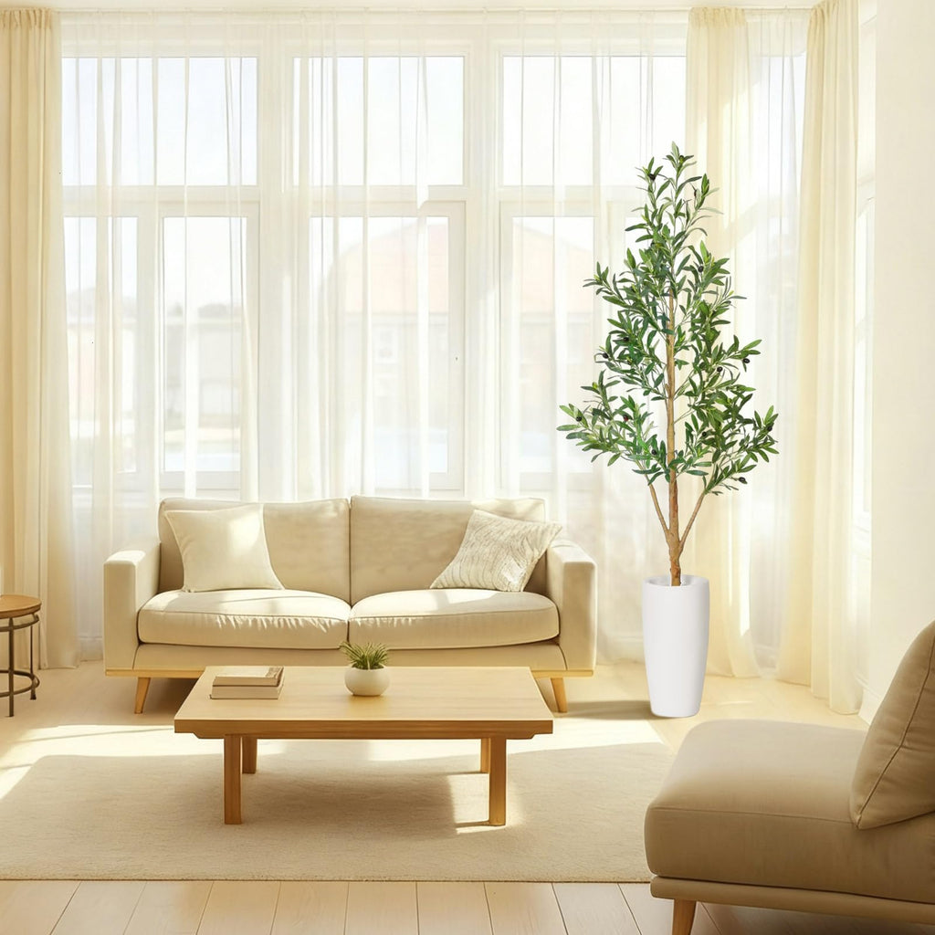 Faux Olive Tree 6Ft Artificial Tree Indoor with Natural Wood Trunk