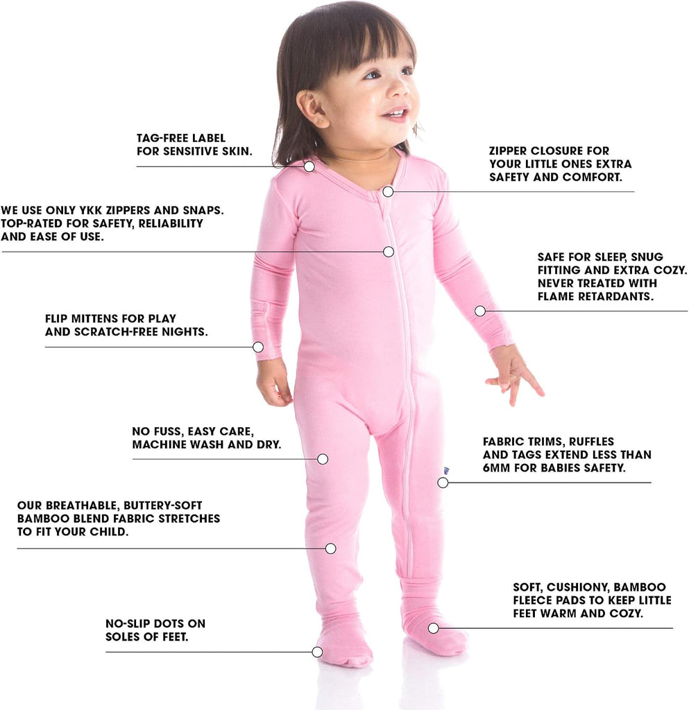 Zip-Up Footie for Babies & Toddlers - Viscose from Bamboo Sleepwear with Built-In Hand Covers and Grippy Feet