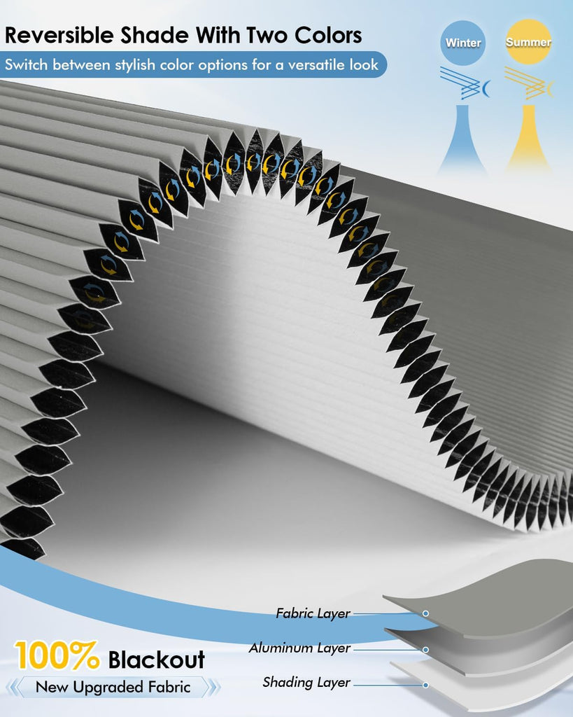 No Drill Cellular Shades, Trim-to-Fit Blackout Cordless Honeycomb Blinds