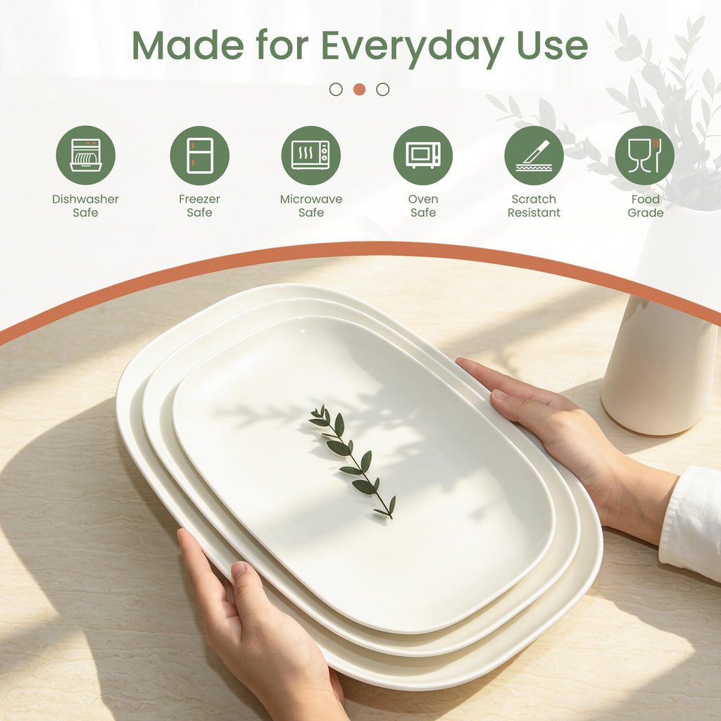 Ceramic Serving Platter Set 14"/12"/10" White Porcelain Serveware for Parties & Entertaining - Decorative Oven-Safe