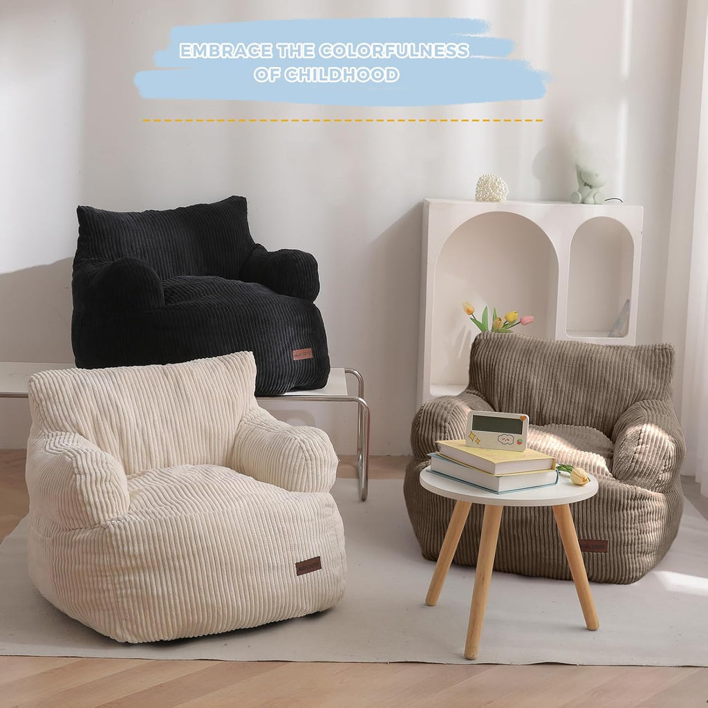 Kids Bean Bag Chair, Stuffed Bean Bag Sofa, Brown, Standard