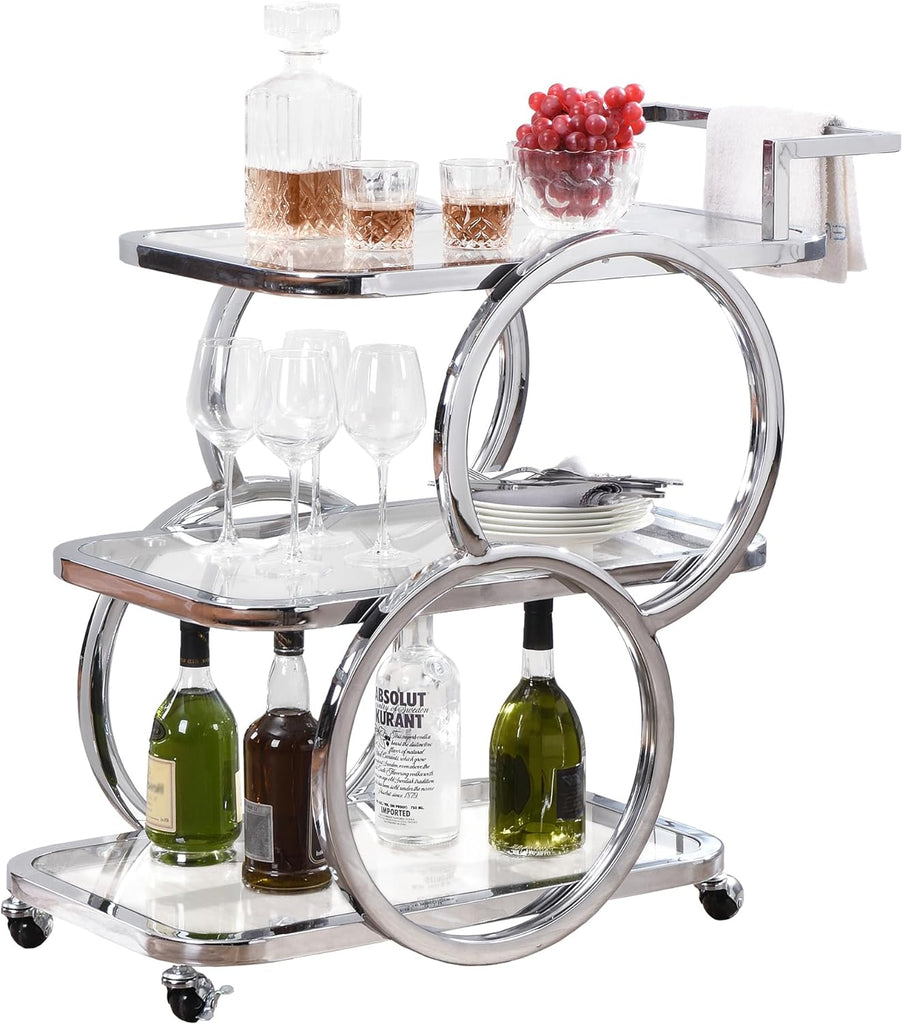 Home Bar Serving Carts 3 Tier Kitchen Carts on Wheels Mobile Bar Carts Kitchen Dining Room Living Room Party, Chrome
