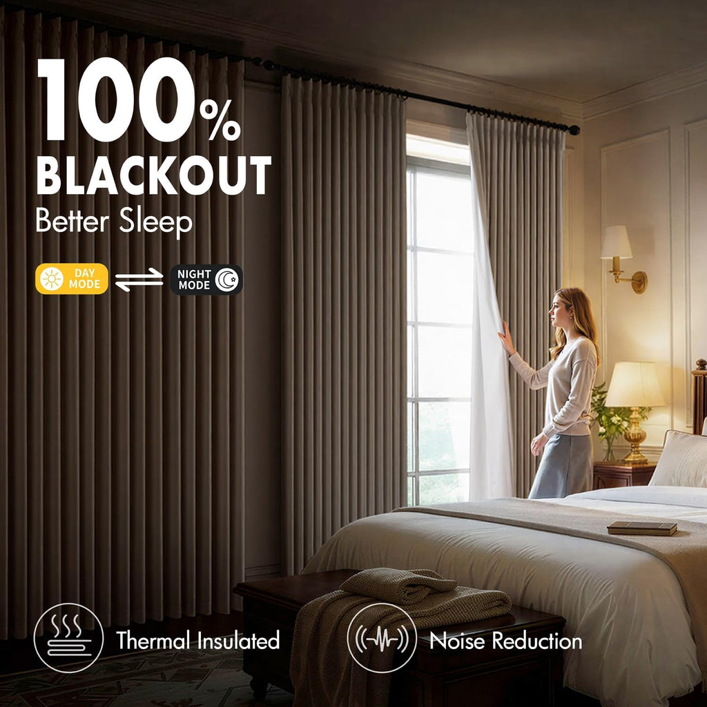 Pinch Pleated 100% Blackout Curtains 96 Inch Long 4 Panel Set for Bedroom Thick Linen Memory Trained Pleat Living