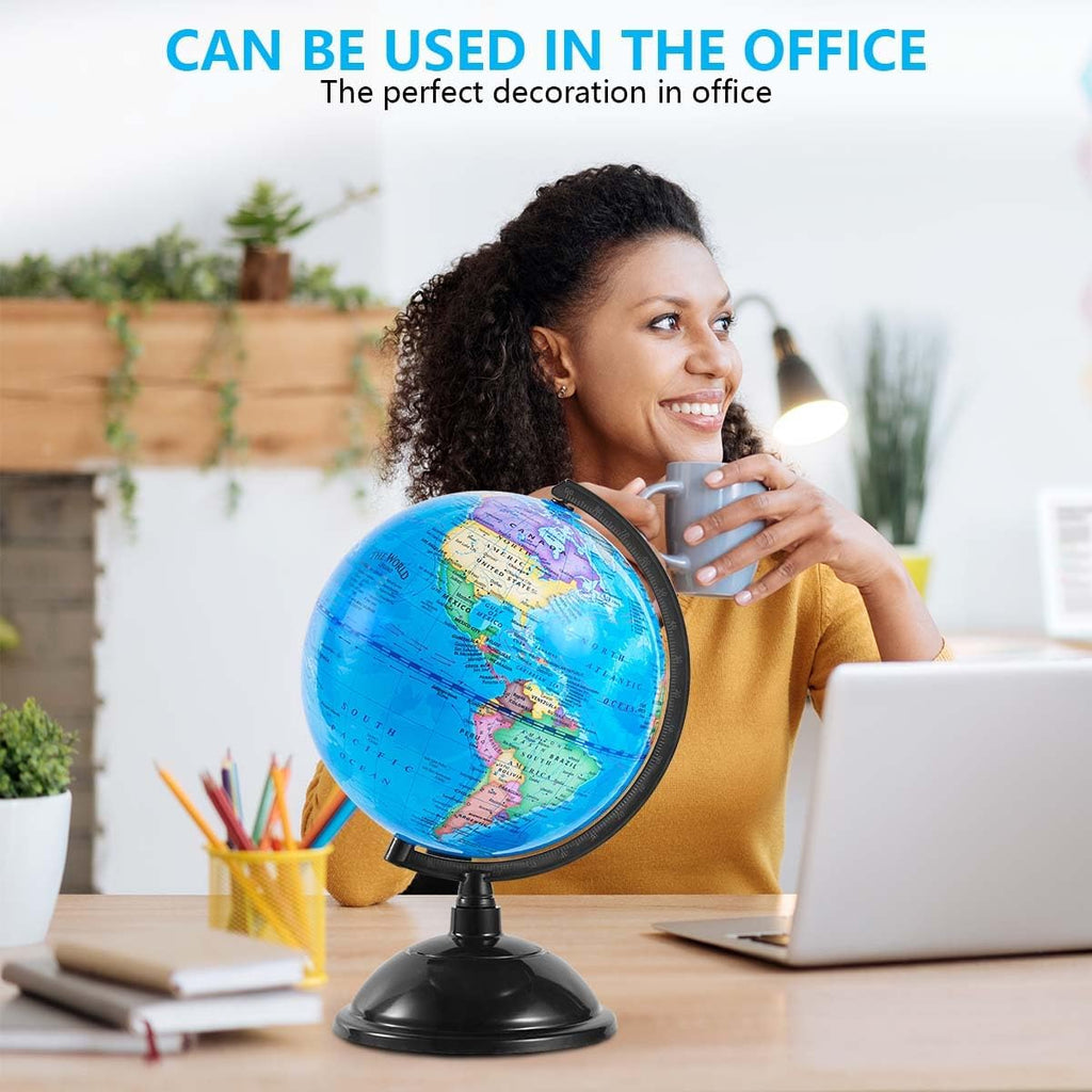 8 Inch World Globe with Stand Rotating Earth Spinning Globe for Kids Geography Classroom Education or Decorations