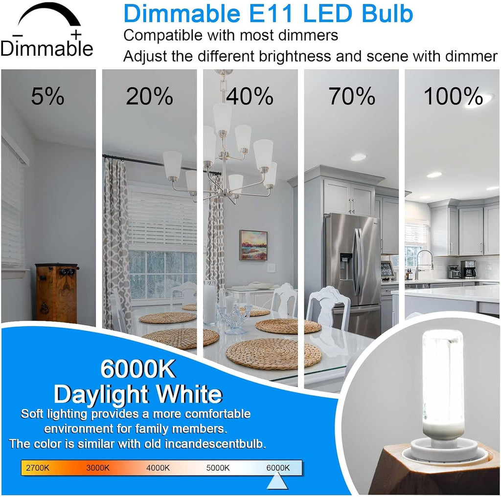 E11 LED Bulb Dimmable 7.5W 6000K 75W Halogen 800lm