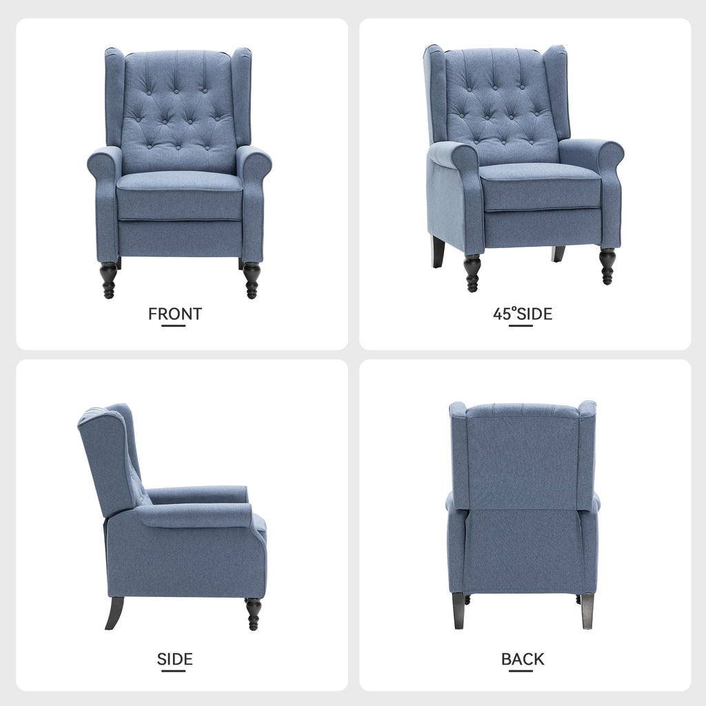 Mid Century Wingback Recliner Chair for Adults, Modern Linen Fabric Push Back Recliner Chairs with Button Tufted