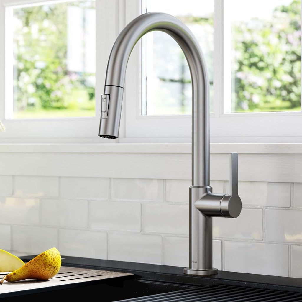 Spot Free Stainless Steel Pull Down Kitchen Faucet KPF-2820SFS | 360-degree swivel spout, brass body with ceramic