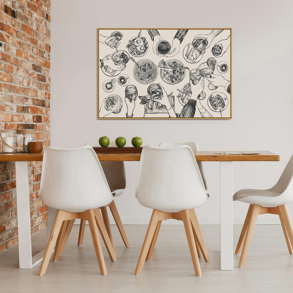 Framed Canvas Wall Art Vintage Print Cheers Friends Clinking Cute Minimalist Mid Century Modern Abstract Retro