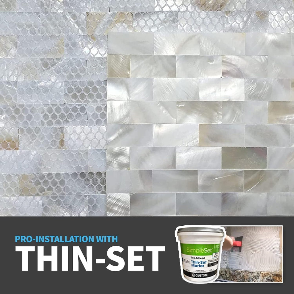 Mother of Pearl Backsplash Shell Mosaic Tile Shower Tub Sink Bathroom Tile 12" X 12" Pack of 6(White)