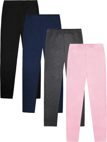 Girls Leggings 4 Pack Cotton Blend Stretch Full Length Pants