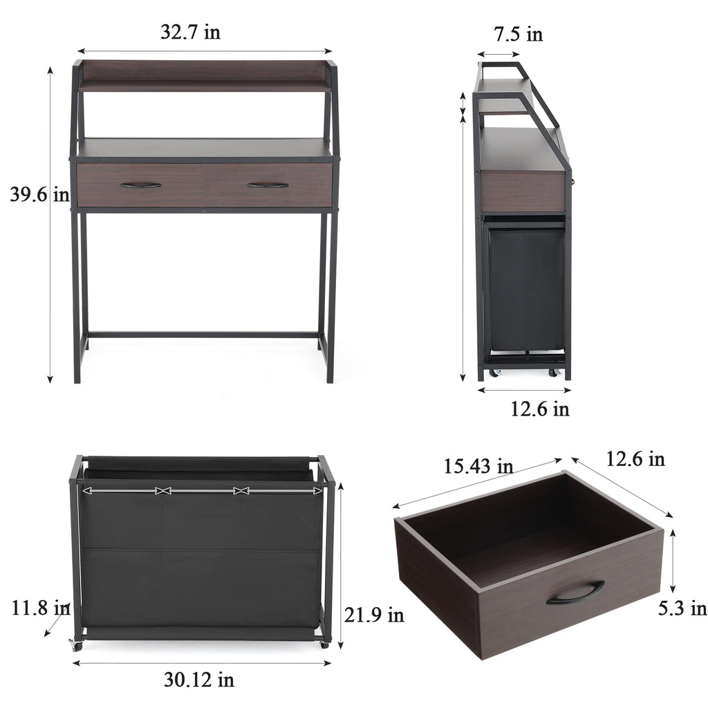 Laundry Hamper with Shelf, 2 Tier Rolling Laundry Hamper 3 section, Laundry Sorter Basket with Wheels, Pull-Out