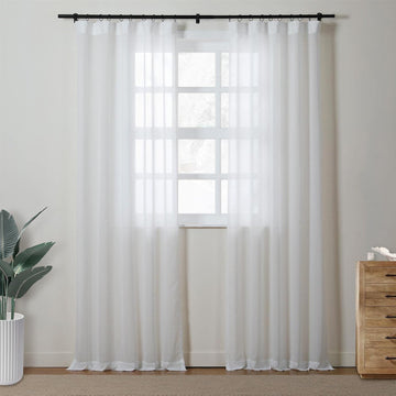 White Luxury Leaf Sheer Curtain 96 Inches Long Transparent Curtain with Rod Pocket Top Thin Semi Sheer Curtain for