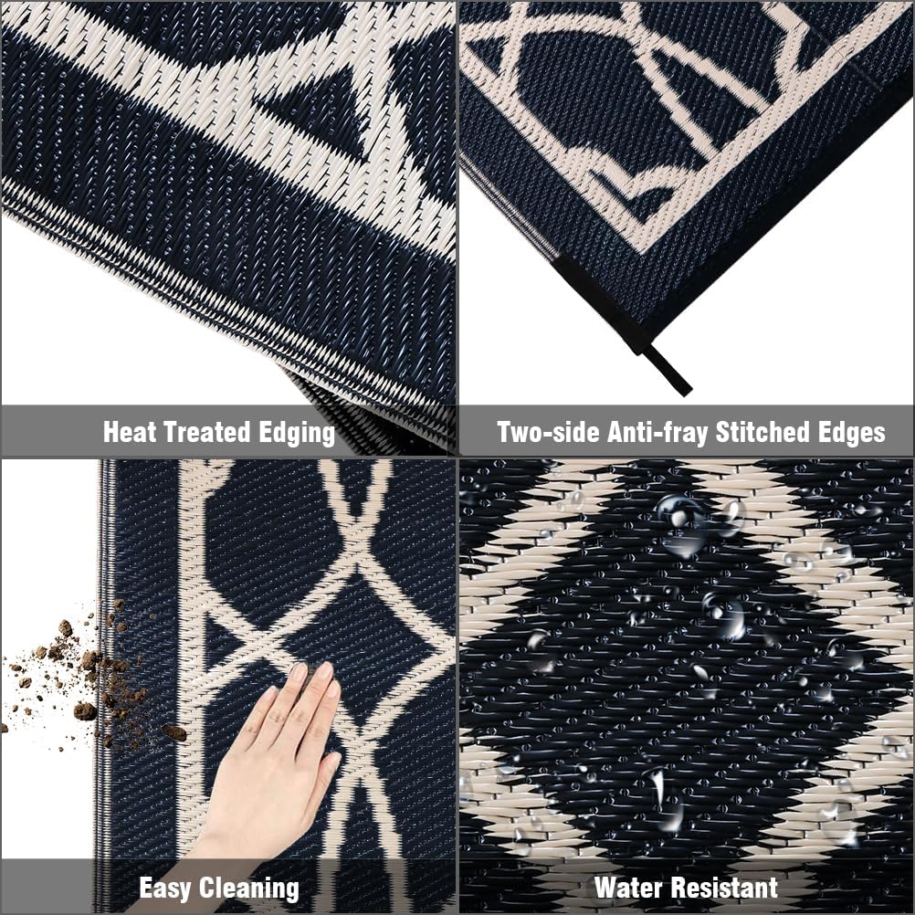 Reversible Mats - Outdoor Rugs 9'x12' s Clearance, Plastic Straw Rugs Waterproof, Portable, Outdoor RV Camping Rug