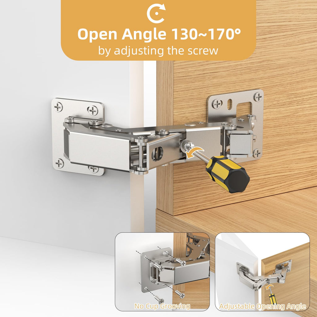 2 Pair 170 Degree Frameless Soft Close Cabinet Hinges