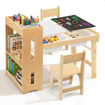 In-1 Kids Art Table and Chairs,Sensory Table and 2 Chairs FSC Safe