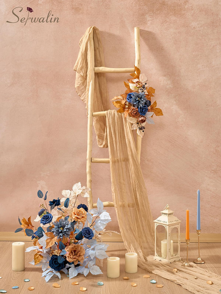 Fall Flowers Artificial, Terracotta Orange Blue Rose Silk Flowers