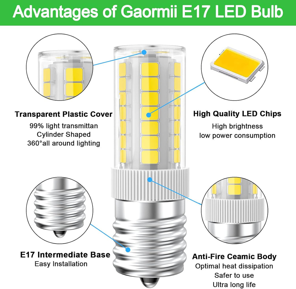 LED Microwave Light Bulbs Under Hood 40W Equivalent, E17 LED Bulb Dimmable for Range Hood, Refrigerator, 3W 360LM LED