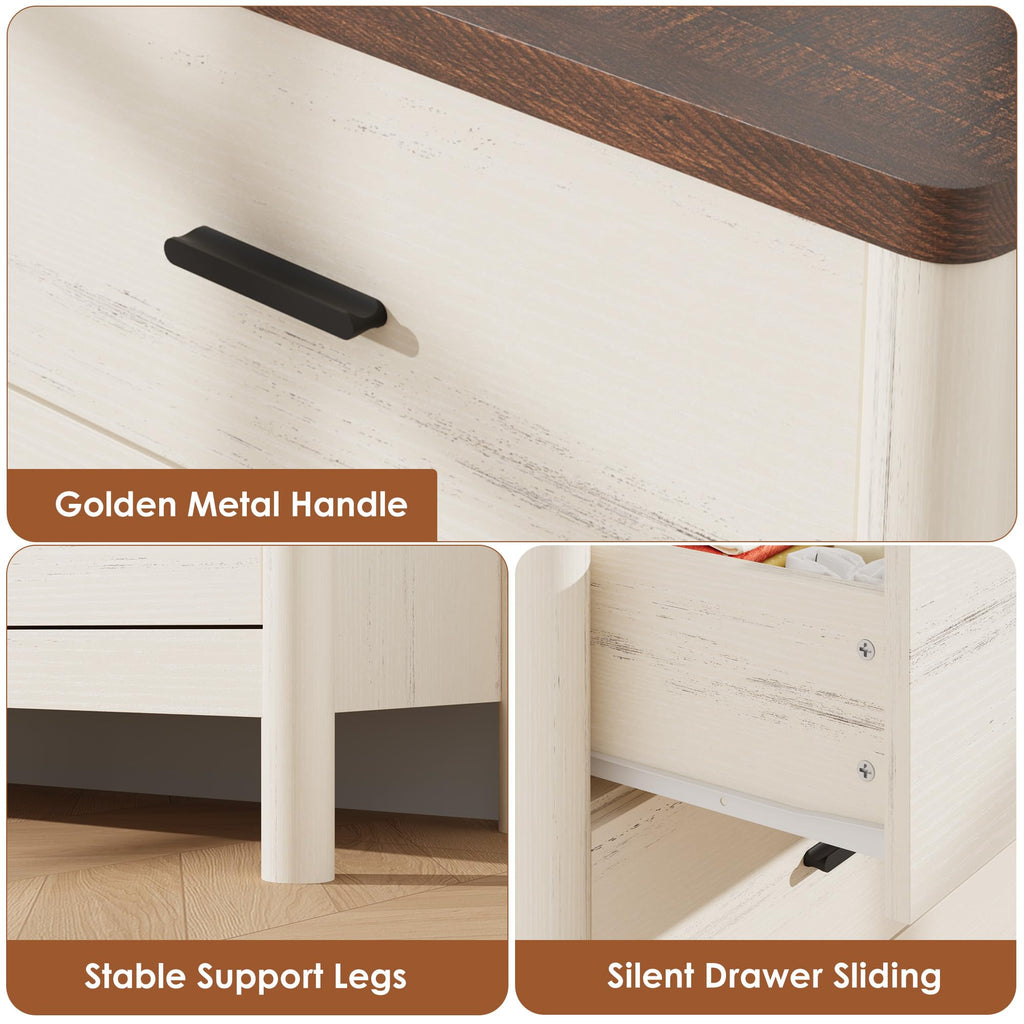 6 Drawer, Wooden Storage Chest of Drawers, White & Brown
