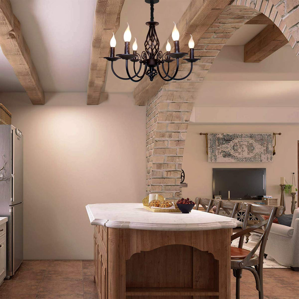 Black Chandelier, 6-Light Farmhouse Candle Light