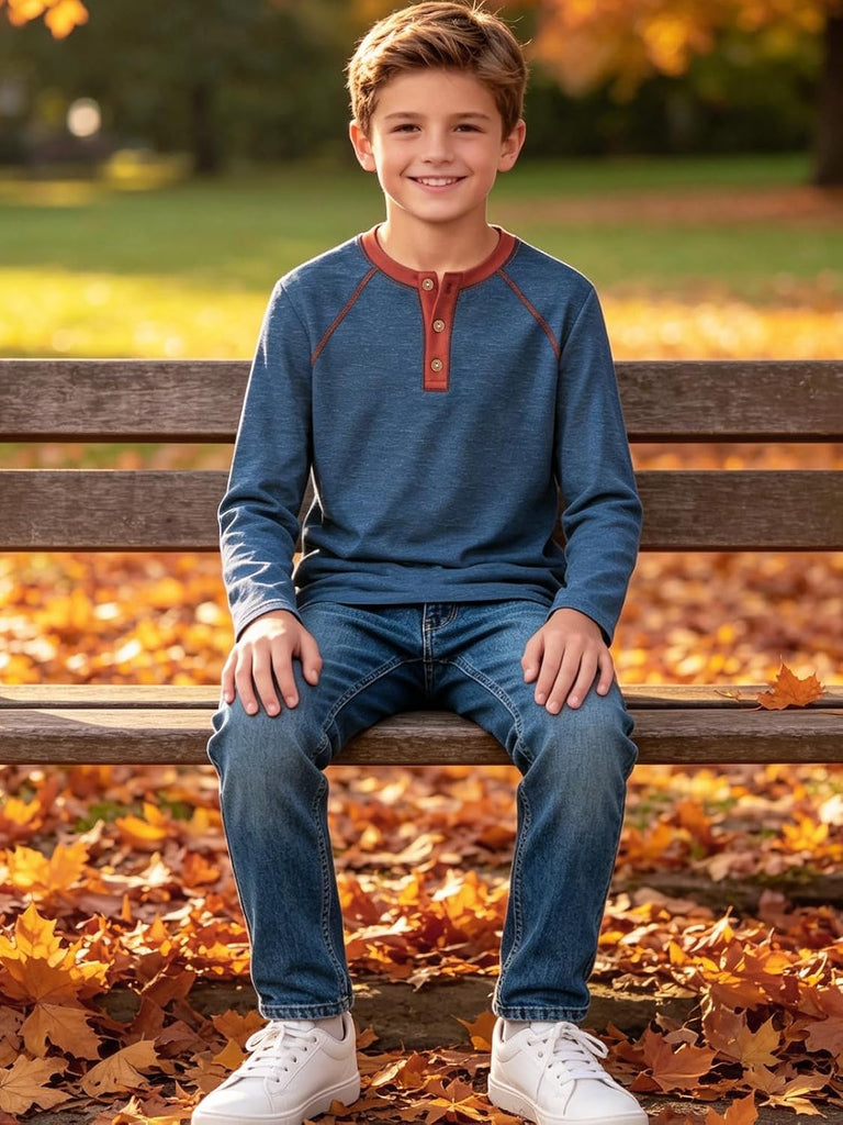 Boy's Henley Shirts Kids Long Sleeve Lightweight T-Shirt