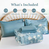 Drucon Blue Floral Comforter Set King, 7 Piece Dandelion Botanical Plant Comforter Bedding Set, Bed in a Bag King