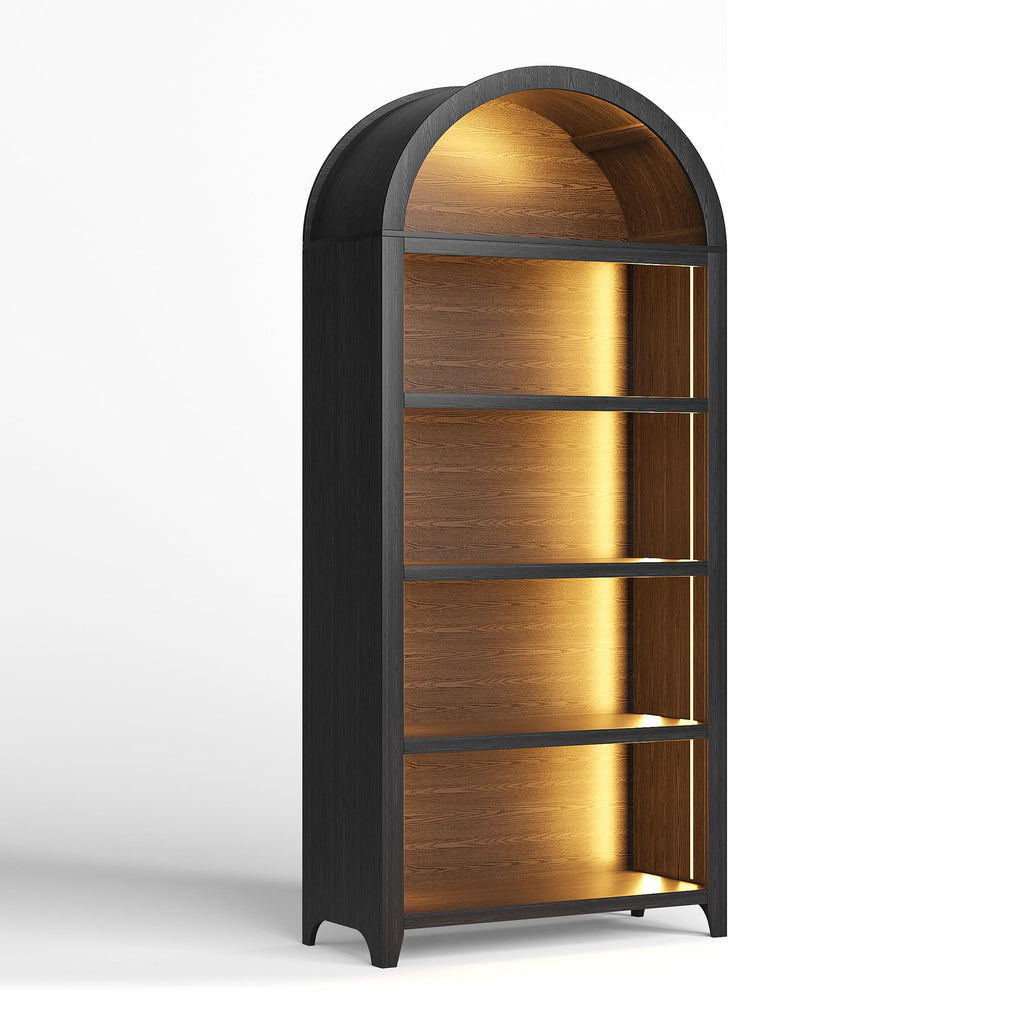 5-Tier Arched Bookcase with 3-Color Lights & Motion Sensor, Black