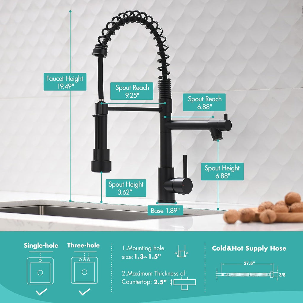 Kitchen Faucets with Pull Down Sprayer,Matte Black Single Handle | Single Hole,Lead-Free,Rv Kitchen Faucet for