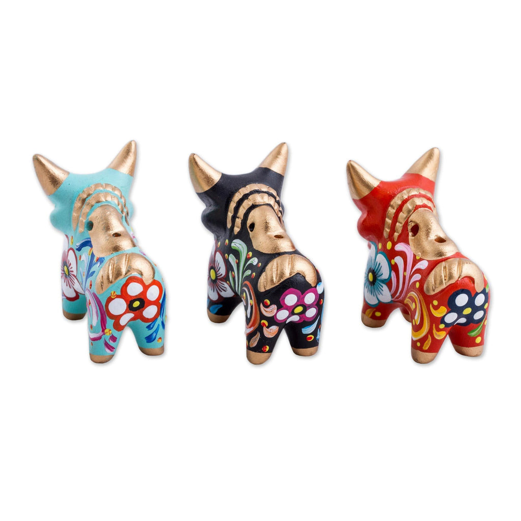 Ceramic Bull Peru | Handmade Multicolor Figurines | Animal Sculpture | Artisan Crafted Bull Figurines | Statuette