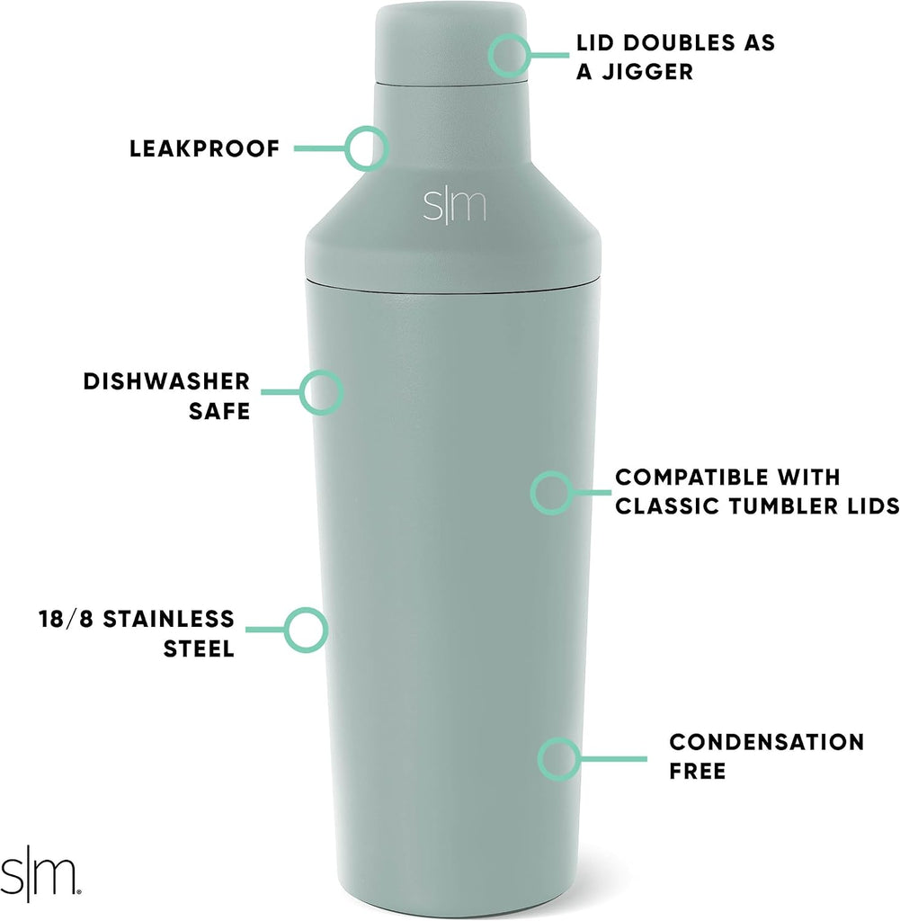 Cocktail Shaker Set with Jigger Lid | Stainless Steel Boston Shaker Insulated Martini Mixer for Mocktails | Gifts for
