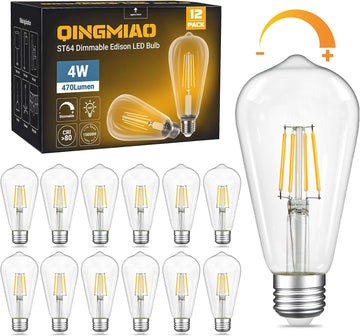 Vintage LED Edison Bulbs, ST58 Dimmable 4W E26 Bulb, Pack of 12