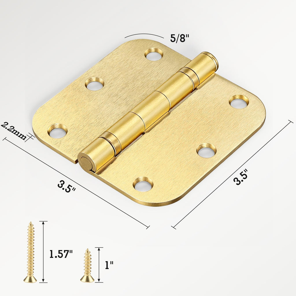 Rounded Door Hinges Brushed Brass 3.5 Inch 5/8" Gold Lasting Mute