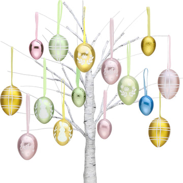 Easter Eggs Tree Ornaments, Medium Pastel Pink Green Plastic Easter Eggs Bulk Tree Decorations, 1.2"-2" - Set of 26
