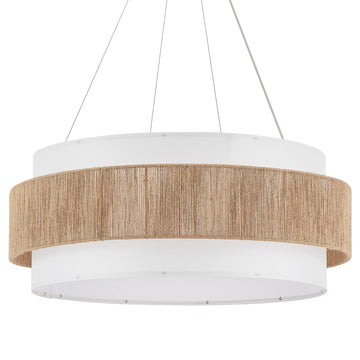 30" Fabric Rattan Chandelier Boho Hand Woven Coastal Pendant Light Adjustable Drum Large Pendant Lighting Fixtures
