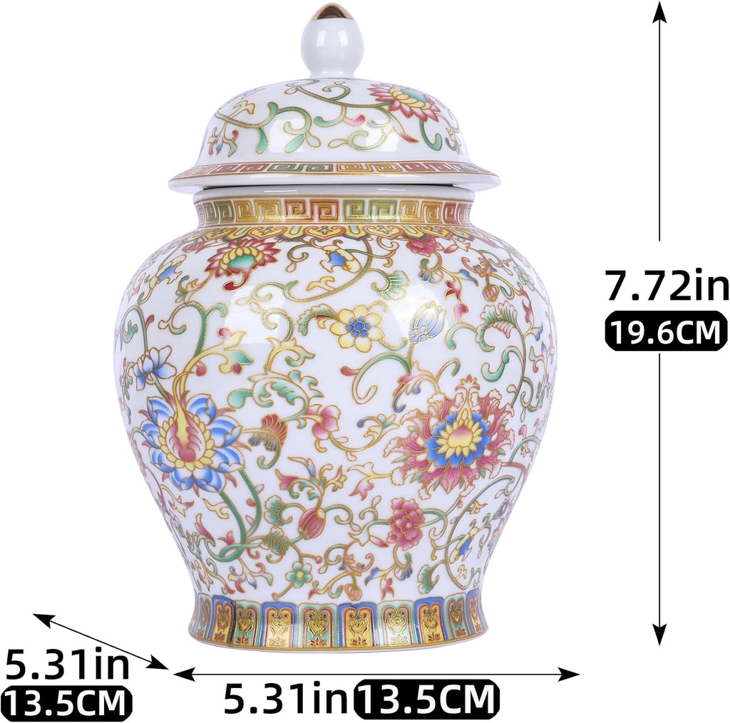 Enamel Ginger Jar with Lid 7.72"H,Handmade Chinoiserie Ginger Jar, Ceramic Vase Decor, Decorative Jar, Black or White