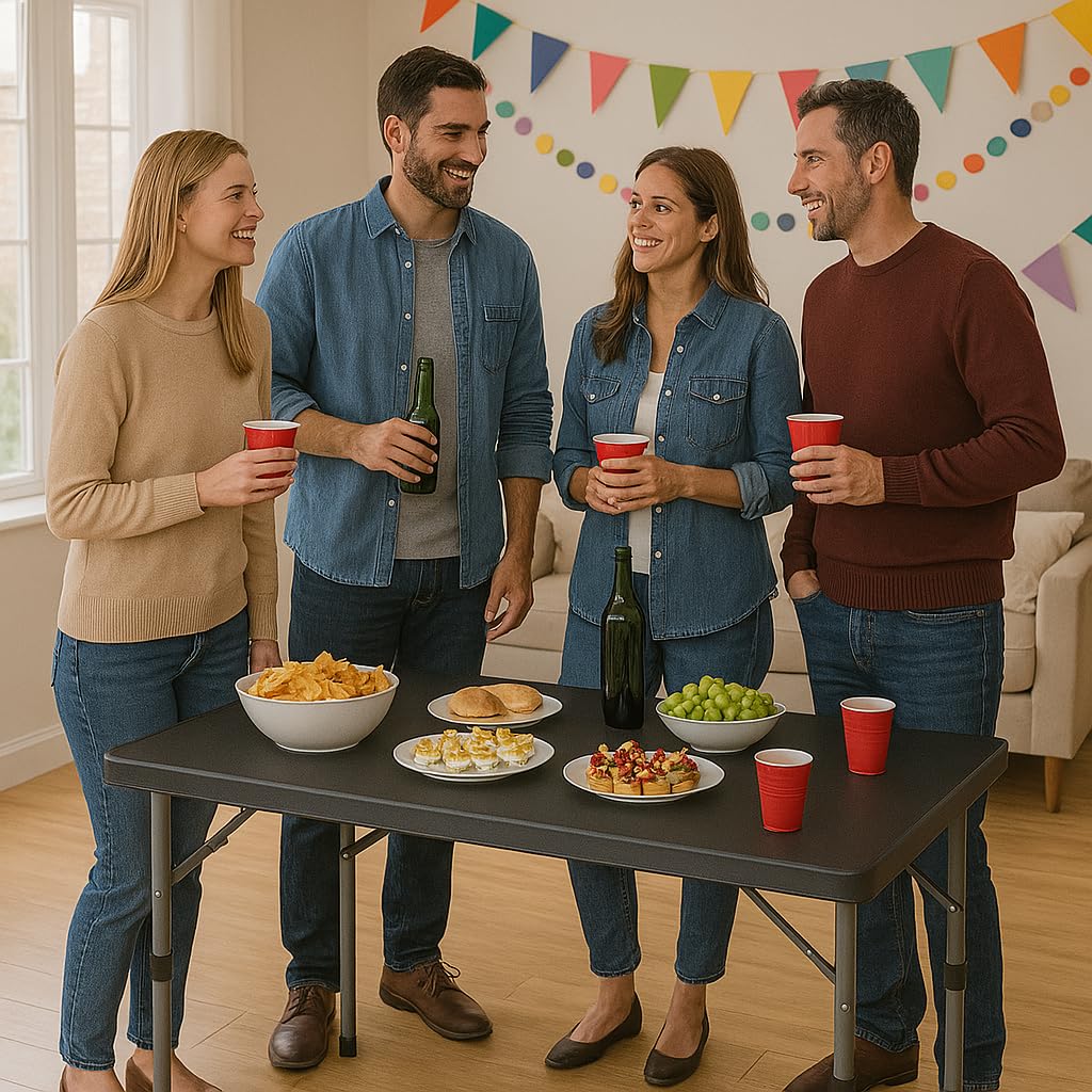 4ft Plastic Folding Table with Built in Carry Handle, Black