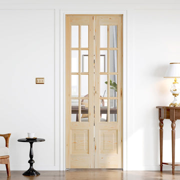 Bifold Doors for 30"×80" Opening, Clear Glass French Interior Folding Barn Door with Concealed Hardware Kit Included