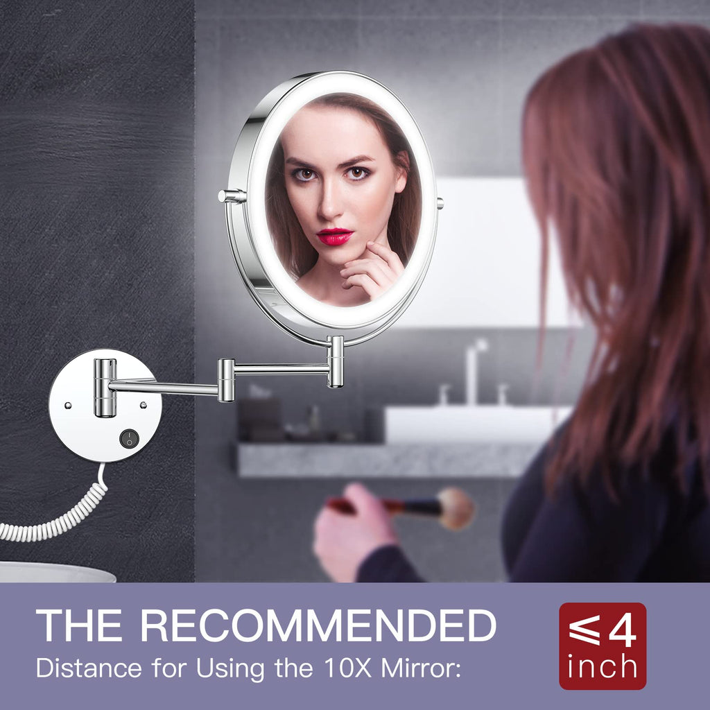 9" Large Wall Mounted LED Makeup Mirror with Magnification 10X/1X, Corded