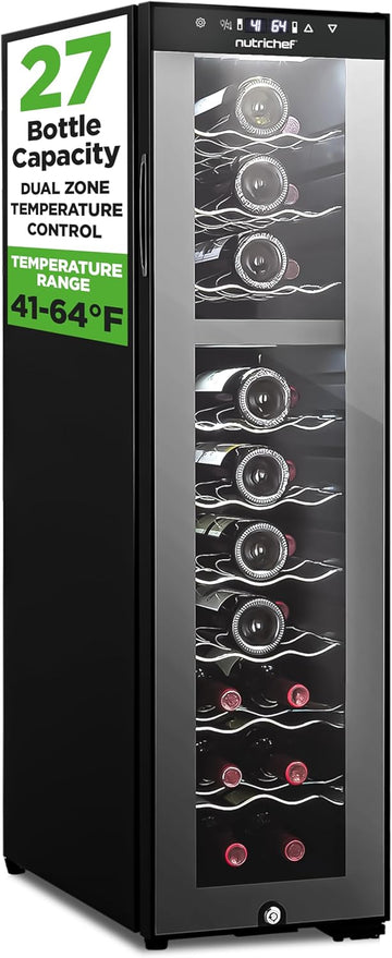 27 Bottle Wine Fridge | Dual Zone Wine Chiller | Adjustable Temperature 41°F to 