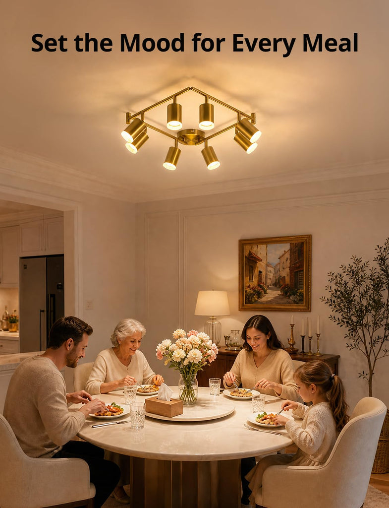 Gold 8 Light Kitchen Track Lighting Fixtures Ceiling LED Spotlight