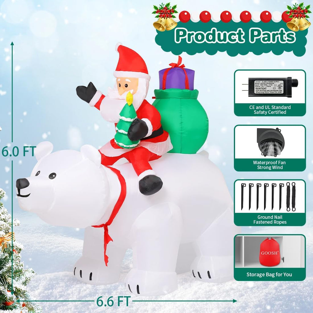 6 FT Christmas Inflatables Santa Clause Riding Bear with Shaking Head Outdoor Decorations Blow Up Yard Decor with LED
