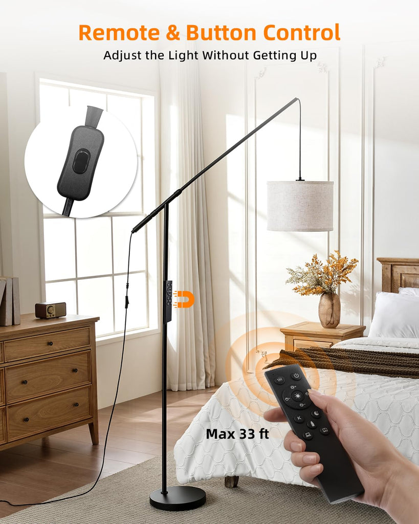 Arc Floor Lamp with Remote Control, LED Reading Light