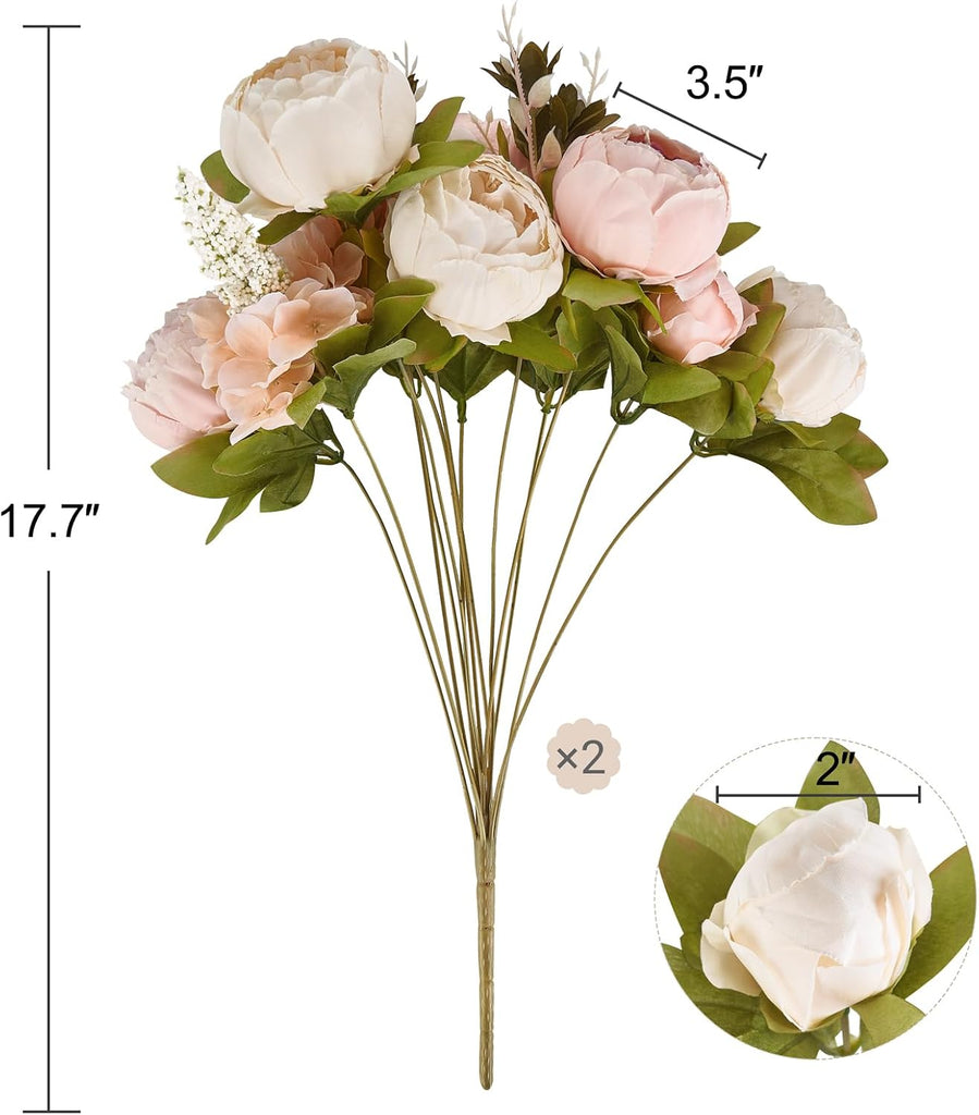 Peonies Artificial Flowers, 13 Stems Faux Peonies Real Touch 2 Pack - Set of 2