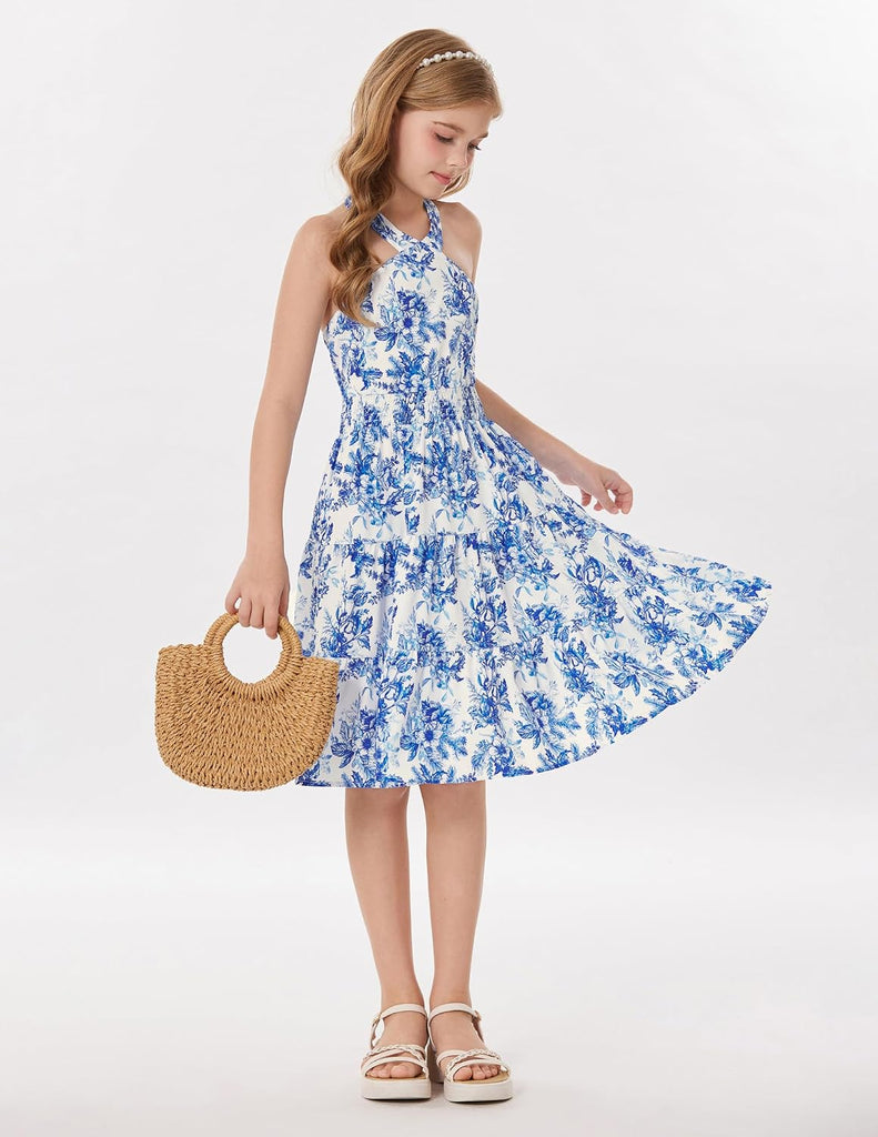 Girls Hawaiian Dresses Halter Tropical Beach Summer Dress